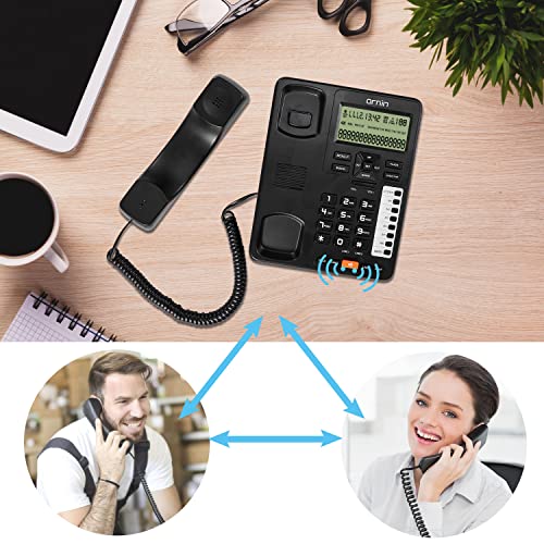 Ornin 2-Line Corded Telephone Systems for Small Business and House, Desk Phone Only (Black)
