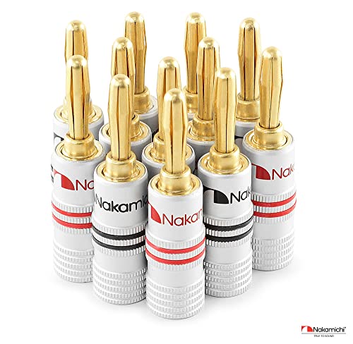 Nakamichi GrubLock Excel Series 24k Gold Plated Banana Plugs, 10-18 AWG | Gauge Size 4mm for Speakers Amplifier Hi-Fi AV Receiver Stereo Audio Wire Cable Screw Connector, 4 Pcs (2-Pairs) - size: 4 Pcs (2-Pairs)