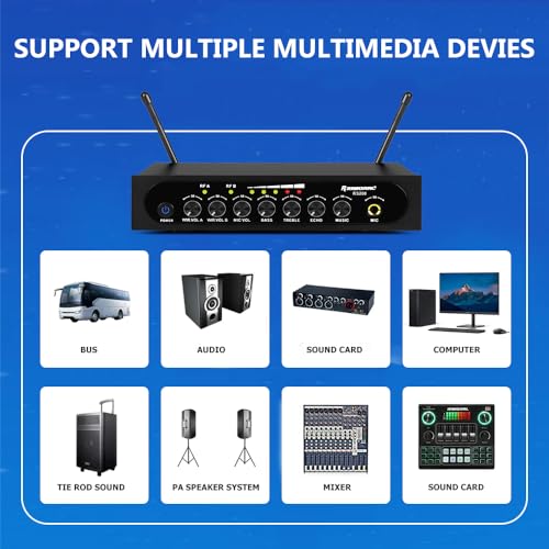 Wireless Microphone System Cordless Dynamic Mic UHF Dual Channel Wireless Handheld Microphone with Echo Bluetooth Volume Control for Karaoke Singing Church for Amplifier Speaker Mixer - size: 2 Channel UHF Cordless Handheld Dynamic Mic