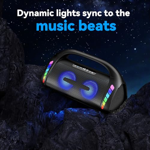 LFS Bluetooth Speaker,100W Loud Speakers Bluetooth Wireless with Deep Bass, LED Lights, IPX6 Waterproof, 30H Playtime, Portable Outdoor Speaker Boombox for Camping,Beach, Party