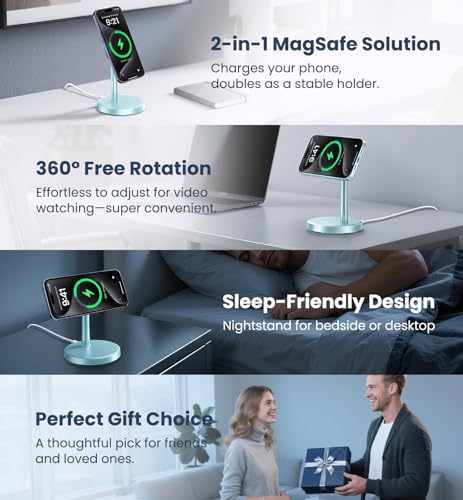 Magnetic Wireless Charger iPhone, 2 Pack 15W Fast Mag-Safe Charger Stand for iPhone 17/17 Air/17 Pro/17 Pro Max 16/15/14/13/12 Series, Wireless Charging Station for Pad/AirPods(Blue) - color: Blue