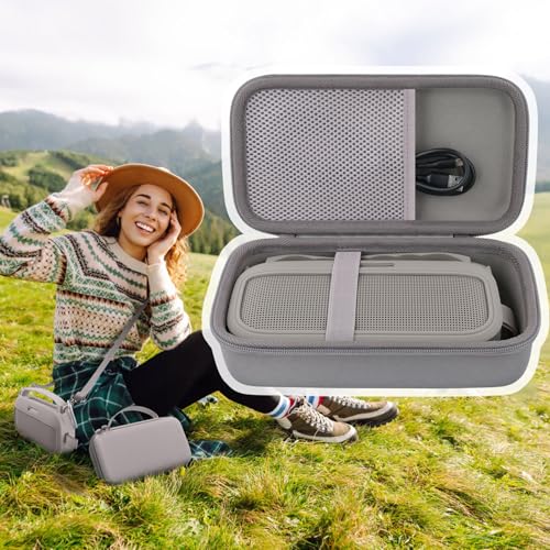 co2CREA Hard and Silicone Travel Case for Bose SoundLink Flex 2/1,Sandstone | 2nd Gen Compatibility, Dual-Layer Protection, EVA Hard Shell, Silicone Cover, Adjustable Shoulder Strap, Aluminum Carabiner - color: Sandstone Case