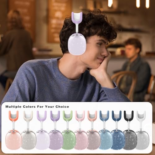 for AirPods Max case Cover,Anti-Scratch Ear Pad Case Cover/Ear Cups Cover/Headband Cover for AirPods Max. Clear Soft TPU and Silicone,Skin Scratch Proof. - color: 3PC-Glitter Light purple