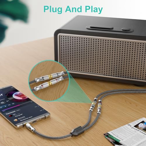 EMK 3.5mm Male to 2RCA Female Jack Stereo Audio Cable RCA to Aux Cable Gold Plated RCA Y Splitter for Smartphone,MP3,Tablets,HiFi Stereo System 1.5Ft/0.5M - color: 3.5mm Male to 2 RCA Female Silver, size: 1.5 Ft/0.5M, style: 3.5mm to 2RCA