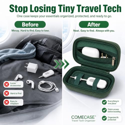 COMECASE Bluetooth Transmitter Case for AirFly SE/Pro 2/Pro/Duo | Hard EVA Travel Case with Elastic Band and Dual Straps, for AirFly and Small Audio Adapters,Commutes and Daily Carry, Green - color: Green