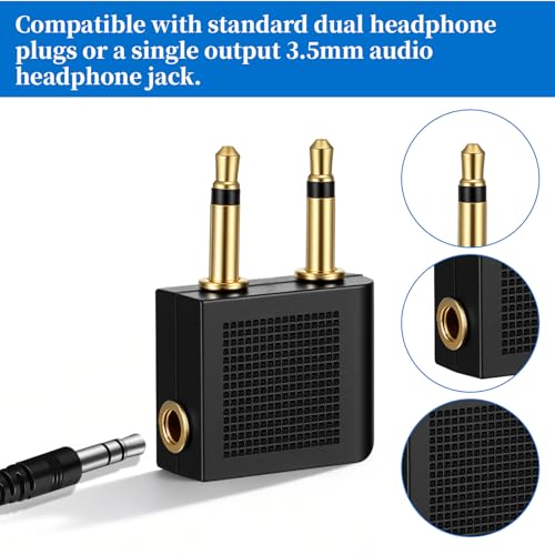 4 Pcs Airplanes Flight Headphone Adapters Airplane Headphone Adapter Dual 3.5mm Male to 3.5mm Female Gold Plated Airplane Audio Adapter for Airline Entertainment Systems