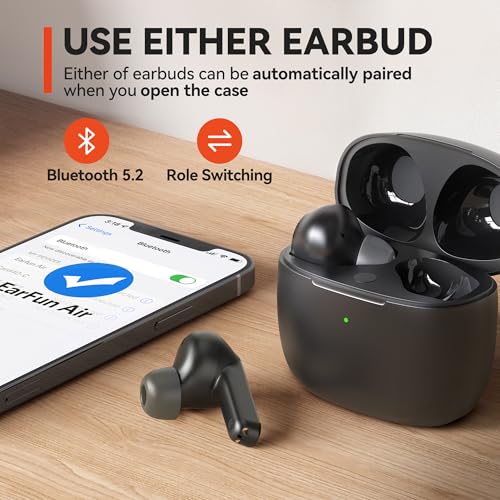 EarFun Air True Wireless Earbuds, Bluetooth Earbuds with 4 Mics Clear Call | IPX7 Waterproof, Game Mode, Deep Bass, Wireless Charging, USB-C Fast Charge, 35H Playtime, Black - color: Black