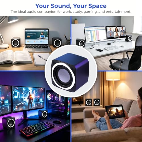 Basics Stereo 2.0 Speakers for PC or Laptop with Volume Control,USB-Powered, 1 Pair, Black - color: Black