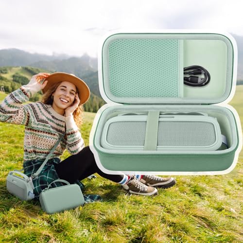 co2CREA Hard and Silicone Case for Bose SoundLink Flex 2/1, Alpine Sage | 2nd Gen Compatibility, Dual-Layer Protection, EVA Hard Shell, Silicone Cover, Adjustable Shoulder Strap, Aluminum Carabiner - color: Alpine Sage Case