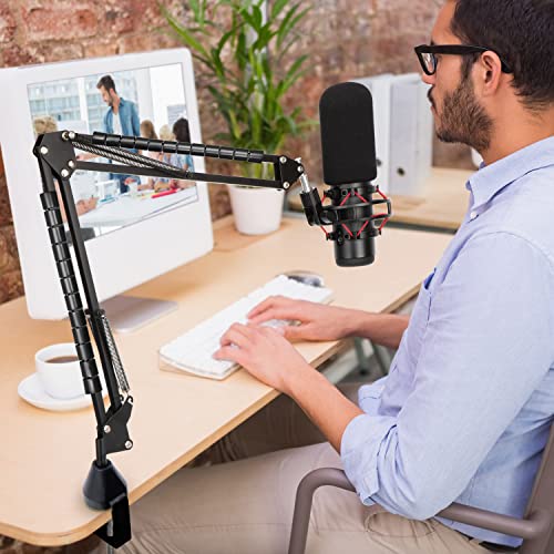 For HyperX Quadcast Boom Arm - Upgraded Mic Arm with Reduce Wind Noises Mic Cover and Cable Sleeve, Metal Scissor Microphone Stand with 3/8" to 5/8" Adapter - color: HyQC Mic Boom Arm