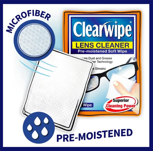ClearWipe Microfiber Pre-Moistened Lens Wipes, Individual Packets, 40 Count | Pre-moistened soft wipes provide superior streak-free cleaning. Quick drying. Removes dust & grease. Residue & lint free.