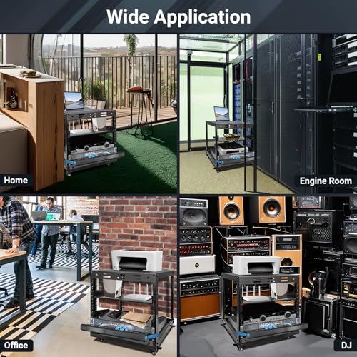 Upgraded 10U Server Rack with 4 Swivel Casters & 2 Shelves | Wall-Mountable & Freestanding Open Frame Network Rack for Computer/Data/IT/Stereo Equipment, 19.7”L x 18.8”W x 23.4”H - size: 10U