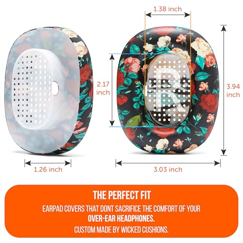 WC SweatZ Max - Patented Silicone Sweat Covers for AirPods Max 1 | Made by Wicked Cushions | (Does Not Fit AirPods Max 2). Sweatproof, Full Earpad Protection | Black Floral - color: Black Floral