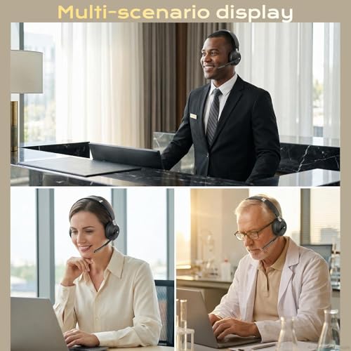 Wireless Headset with Mic for Work, Bluetooth Headset with Noise Cancelling Microphone, Charging Base & USB Computer Headset with Microphone for Call Center/Office/Home/PC/Laptop/Teams/Zoom