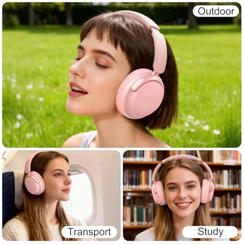 B8 Bluetooth Headphones Over Ear, 6 EQ Music Modes and 50H Playtime Deep Bass Wireless Headphones with Mic, Lightweight Folding HiFi Stereo Headset for iPad/Travel/Tablet/PC/Home Pink - color: Pink
