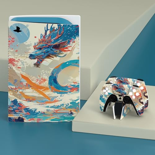 PlayVital Full Set Skin Decal for ps5 Console Disc Edition, Vinyl Sticker Decal Cover for ps5 Controller & Charging Station & Headset & Media Remote - Dragon's Elysium - color: Dragon's Elysium