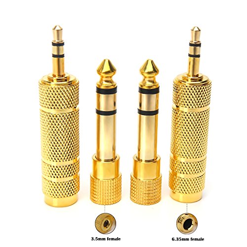 3.5mm 1/8 inch TRS Plug to 6.35mm 1/4 inch Jack and 3.5mm Female to 6.35 Male Plug Gold Plated Set Audio Stereo Adapter Converter for Headphone, Microphone (4 -Pack) - size: 6.35mm to 3.5mm Adapter Set (4-Pack)