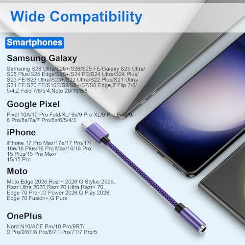 USB C to 3.5mm Headphone Jack Adapter USBC to Audio Aux Cord Dongle Adapter - color: Purple