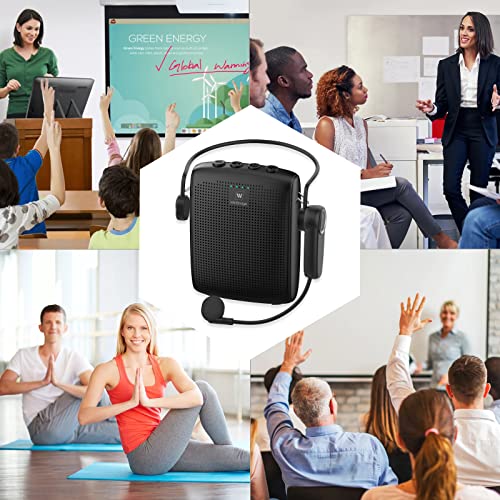 WinBridge Voice Amplifier with Bluetooth, Portable Speaker and Microphone | Wireless Mic Headset Speaker for Teachers, Tour Guide, Public Speaking, Fitness Instructors, Features Mute, 15W WB002 - color: Black