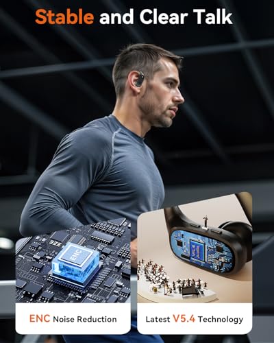 LEEMC Wireless Earbuds, Bluetooth Headphones 5.4, 80Hr Playtime Ear Buds with Hooks for Sports, Noise Canceling, LED Display, IPX7 Waterproof Earphones for Workout Running, Onyx