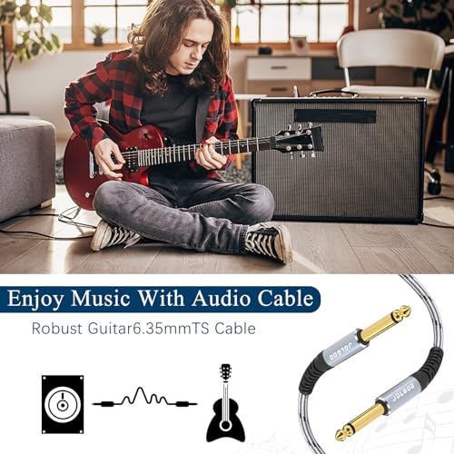 JOLGOO 1/4 Inch Guitar Instrument Cable 6.6 FT 2-Pack, 1/4 inch TS Guitar Cable, Quarter inch Cable, for Electric Guitar, Bass, Keyboard, Mixer, Amplifier, Speaker, Electric Mandolin - color: Grey, size: 6.6 Feet, style: TS Mono Cable 2-Pack