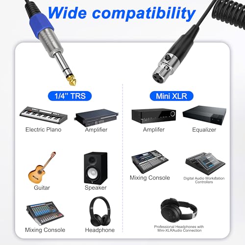 XMSJSIY Mini XLR to 6.35mm 1/4"TRS Audio Microphone Coiled Cable-0.5M/1.6FT | 6.35mm Stereo Plug to Mini XLR 3-Pin Female Balanced Headphone Sprial Coiled Cable Cord for Mixer Guitar Mixer - style: mini XLR 3pin