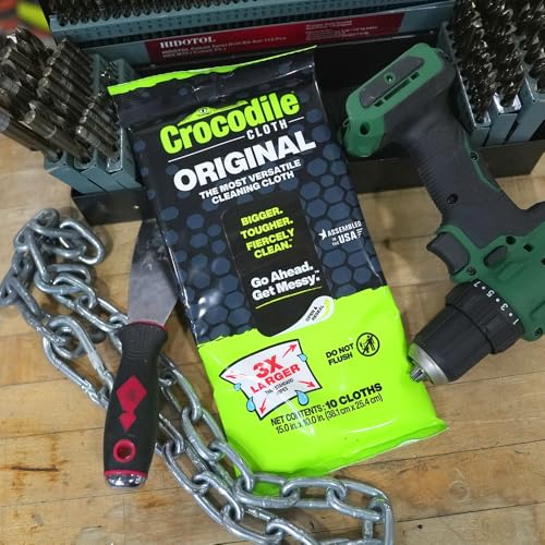 Crocodile Cloth Original Heavy-Duty Hand & Tool Wipes, 10 Count | Multi-Surface, Water-Based, Safe on Skin, 15" x 10" - size: 10 Count (Pack of 1)
