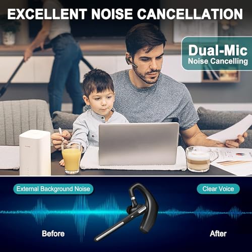 Bluetooth Earpiece Wireless with Mic Mute 100 Hours Work time Black | Ultralight Business Earphone for Driving/Trucker/Office Compatible with Cell Phones and PC