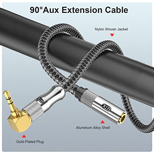 EMK Premium 90° 3.5mm Headphone Extension Cable (1.5Ft/0.5M) - Right-Angle TRS Stereo Aux Extension Cord for Laptops, Smartphones & Audio Devices - Space-Saving Angled Design, Gold-Plated Connectors - size: 1.5 Feet, style: 90° 3.5mm Headphone Extension C