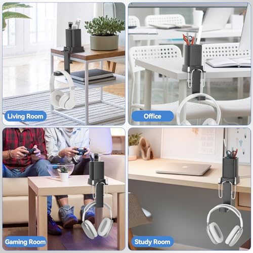KDD Rotatable Headphone Holder with Cord Organizer - 3 in 1 Desk Clamp Pencil Holder & Headset Hanger - Pen Organizer for Office Accessories Charging Cables