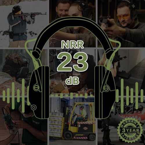 PROHEAR Electronic Ear Protection with Gel Pads for Shooting with 4X Sound Amplification, Gun Range Hearing Protection Muffs, NRR 23dB Noise Reduction Headphones for Hunting, Green - style: Electronic-gel Ear Pads-green