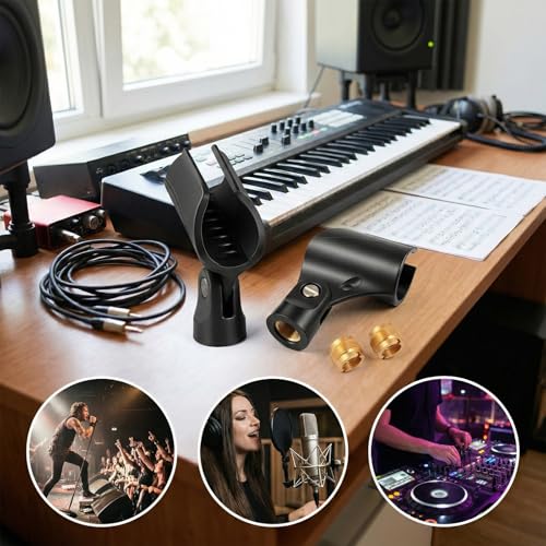 2 Pcs Universal Microphone Clip Holder, 5/8" Male to 3/8" Female Screw Adapter Adjustable Mic Clip Holder for Handheld Microphones and Recording Condenser
