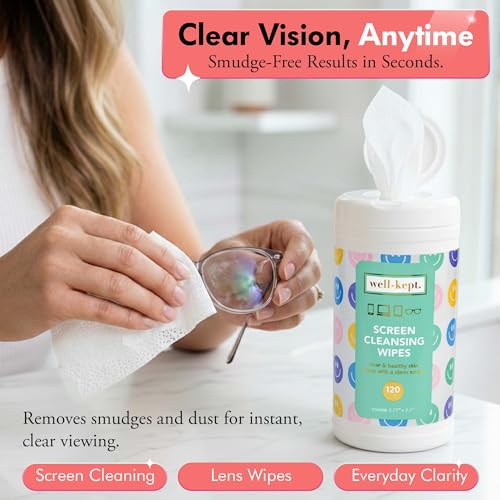 All Smile Tech & Lens Wipes canister for Glasses & Phones, 120 Count | Pre-moistened, lint-free wipes remove smudges without streaks or scratches. Safe for lenses, phones, tablets & screens - color: ALLSMILES