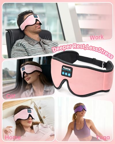 Perytong Sleep Mask with Bluetooth 5.4 Headphones, Wireless Music Sleep Eye Mask for Side Sleepers, 3D Contoured Comfort & Built-in HD Stereo Earphones, Blackout for Travel (Peach Pink) - color: Peach Pink