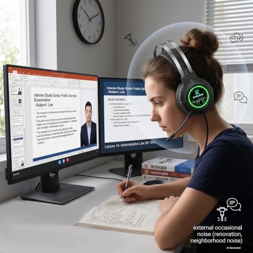 Gaming Headset,Lightweight Gaming Headphone: 7.1 Surround Sound | Self-Adjusting Suspension Headband,50MM Drivers&Noise Canceling Mic,Cool RGB lighting ,One-Key Volume Roller,Wired USB