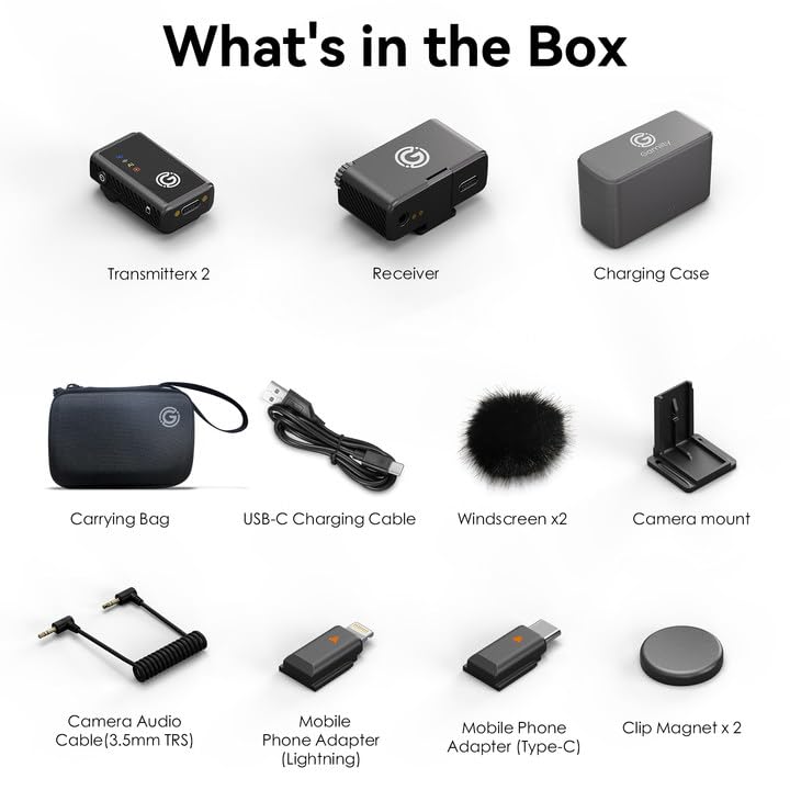 Wireless Microphone for iPhone/Android/Camera, AI Noise Cancelling with 56H Battery, 656ft Range & Internal Recording, Magnetic Clip-On for Streaming/Vlog/Interview