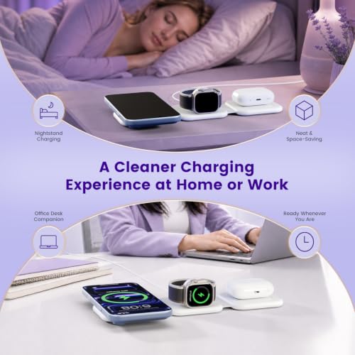 15W Magnetic Travel Charging Station, 3-in-1 Foldable MagSafe Charger | Wireless Charger for Apple Multiple Devices - iPhone Air 17 16 15 14 13 12 Pro Max, Watch & AirPods - Grayish White - color: Grayish white
