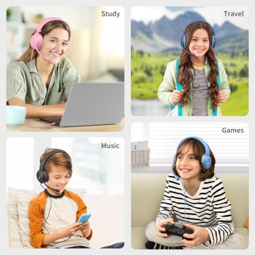 SIMOLIO-USB-C Wired-Kids-Headphones for-School with Boom-Mic & Volume Limit | Durable Over-Ear Headsets with Mute Button,Pouch,Adjustable Headband for E-Learning,Travel,iPad,iPhone,Tablet,Galaxy,MacBook - color: Graphite Black USB C & 3.5mm