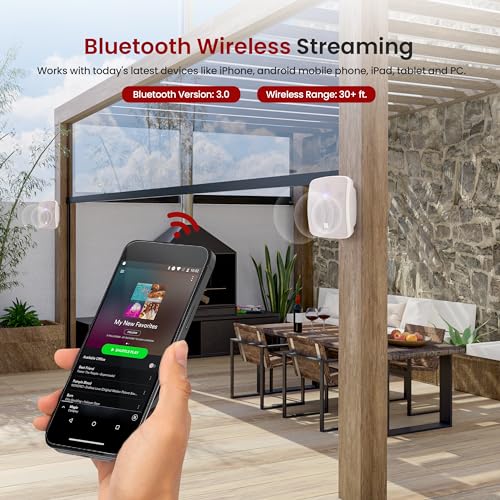 Pyle Outdoor 5.25" Wireless Bluetooth Speaker - 2-Way Waterproof Weatherproof Wall/Ceiling Mounted Dual Speakers with Heavy Duty Grill, Universal Mount, for Patio and Indoor Use (Pair) - color: White