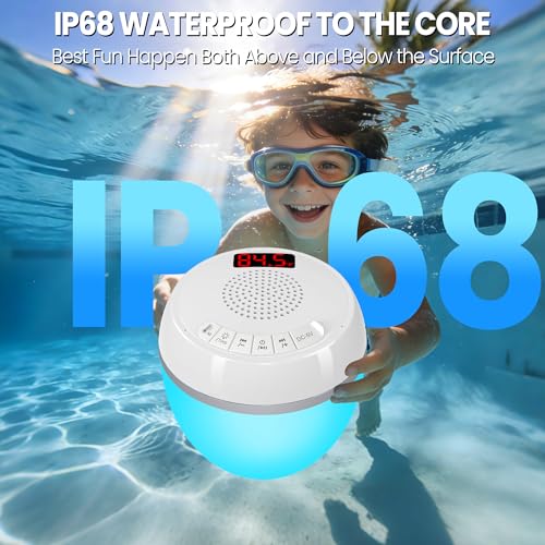 AearKing 3in1 Floating Pool Speaker with Digital Pool Thermometer & Lights | RGB Lights, TWS, IP68 Waterproof, Bluetooth 5.0, 360° Surround Sound, LCD Temperature Display, ABS,USB Charging