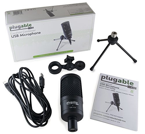 Plugable USB Studio Microphone - Podcast Microphone, Tripod Mounted Cardioid Condenser Microphone Optimized for Streaming TwitchMixerYouTubeDiscord (Compatible with Windows, macOS, Linux PCs)