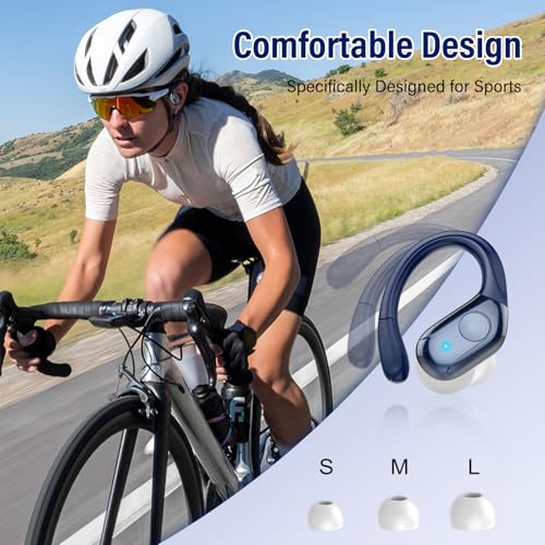 75H Sports Wireless Earbuds Bluetooth 5.4 Headphones Stereo, Dark Blue | Over Ear Buds with Earhooks, LED Display Bluetooth Earbuds with 4 ENC Mic, IP7 Waterproof Earphone for Running