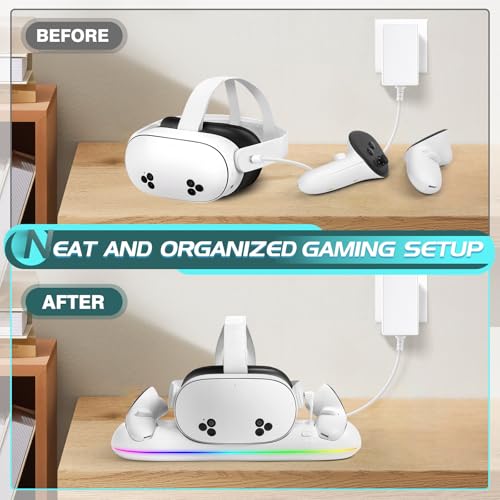 HURRA Charging Dock for Meta Quest 3S/3/2/Pro | Fast Charging Station with LED Indicator/Magnetic Charging Headset & Controllers, USB-C Charger & Cable - size: Charging Dock for Quest 2/3/3S