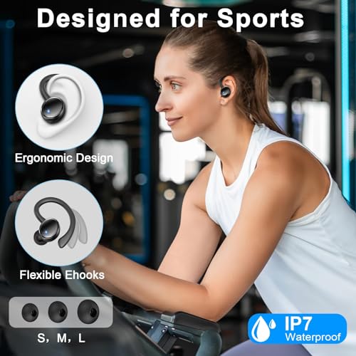 Wireless Earbuds, Bluetooth 5.4 Headphones, 75H Deep Bass Sound, Earhook | Sport, Over Ear Buds, 4 ENC Noise Cancelling Mic, Dual LED Display, IP7 Waterproof Earphones, Workout, Running, Gym - color: Jet-Black