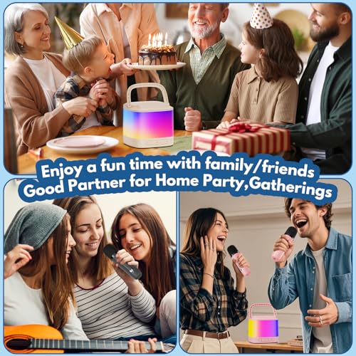 Mini Karaoke Machine, Portable Bluetooth Karaoke Speaker with 2 Wireless Microphones and Phone Holder, Popular Birthday Gifts, Singing Machine for Home Party - color: Gray
