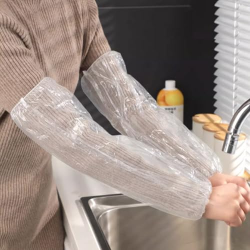 Disposable Oversleeves Covers, 200PCS Plastic Arm Sleeves Covers for Painting Repairing Cleaning Tattooing - Clear - color: Transparent