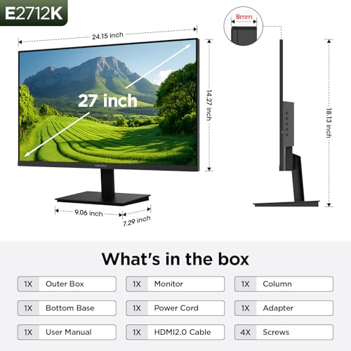 KOORUI 27 Inch Computer Monitor 144Hz FHD 1080p VA Display for Work & Play | 4000:1 Contrast Ratio, Adaptive Sync, Eye Care TÜV Rheinland Certified, Slim Bezels, HDMI/VGA, VESA & Tilt for Home Office - size: 27