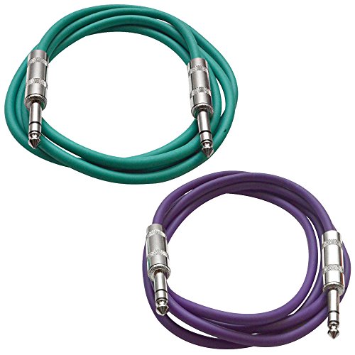 Seismic Audio - SATRX-2-2 Pack of 2' 1/4" TRS Male to 1/4" TRS Male Patch Cables - Balanced - 2 Foot Patch Cord - Green and Purple - color: Green and Purple