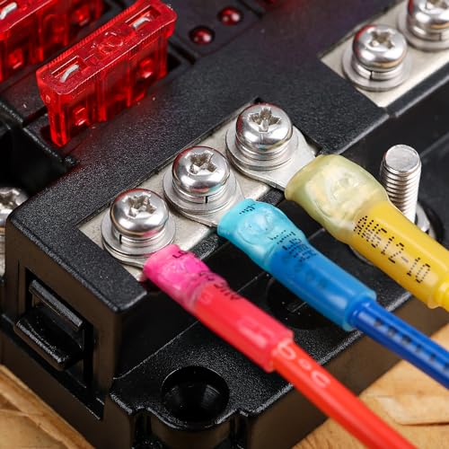 haisstronica 100PCS Heat Shrink Ring Terminals, 12-10 AWG, 1/4 in, Yellow | Battery and Ground Stud Connections, 1.0 mm Copper Barrel, 3:1 Adhesive-Lined Seal, Automotive Wiring Repairs, Ring Connector - color: Yellow, size: Ring 1/4"