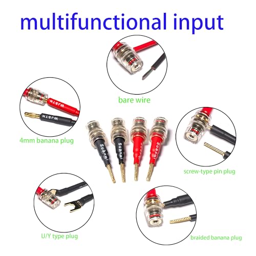 Suanqi Flex Pin Banana Plugs to 4mm Female Banana Jack Speaker Audio Adapter for Spring Loaded Terminals Amplifier Speaker Sound Systems 4Pack (Flex -Type to 4mm Female).